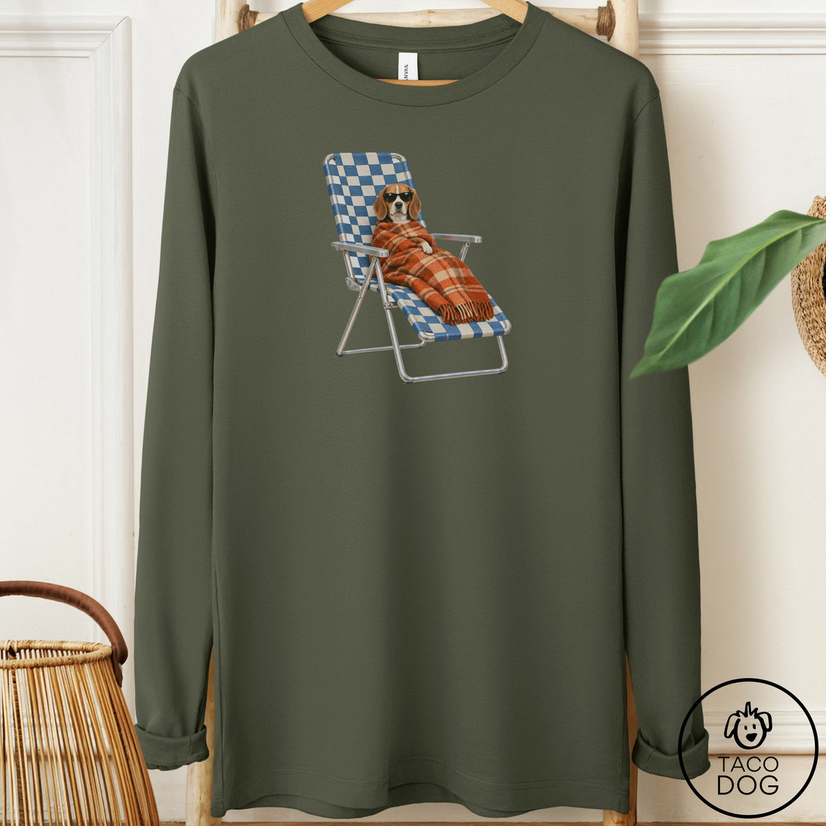 Beagle Layering Long Sleeve Tee Military Green Taco-Dog