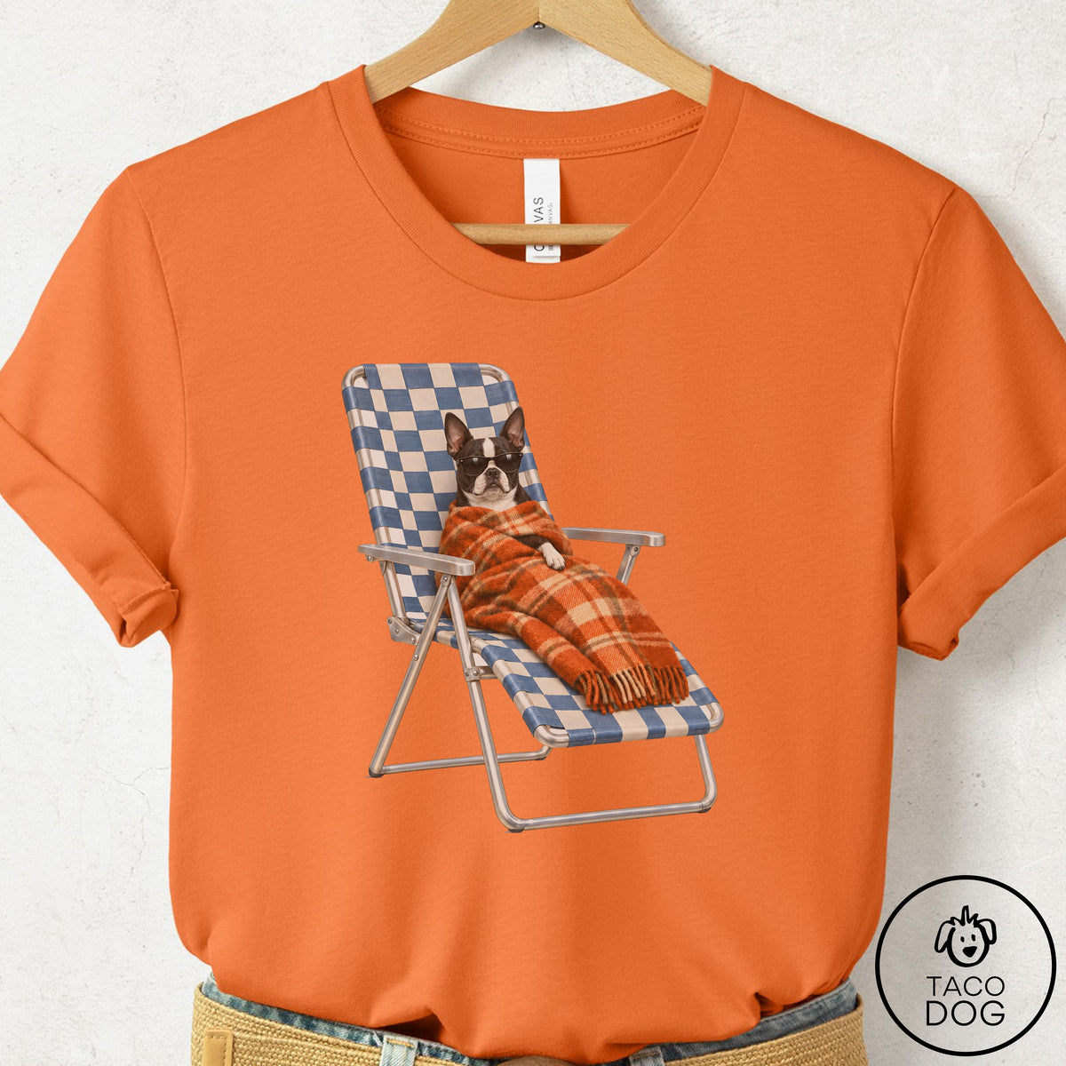 Boston Terrier Layering T-Shirt Burnt Orange Taco-Dog