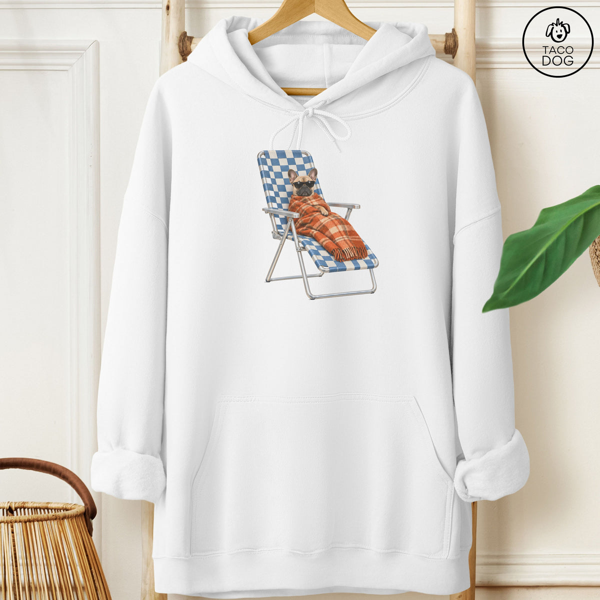 French Bulldog Frenchie Layering Hoodie White Taco-Dog