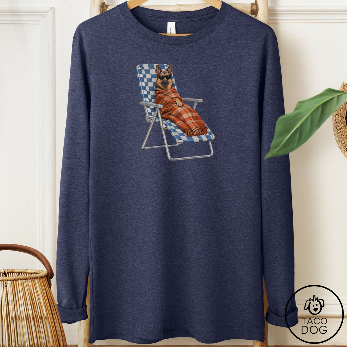 German Shepherd Layering Long Sleeve Tee Heather Navy Taco-Dog