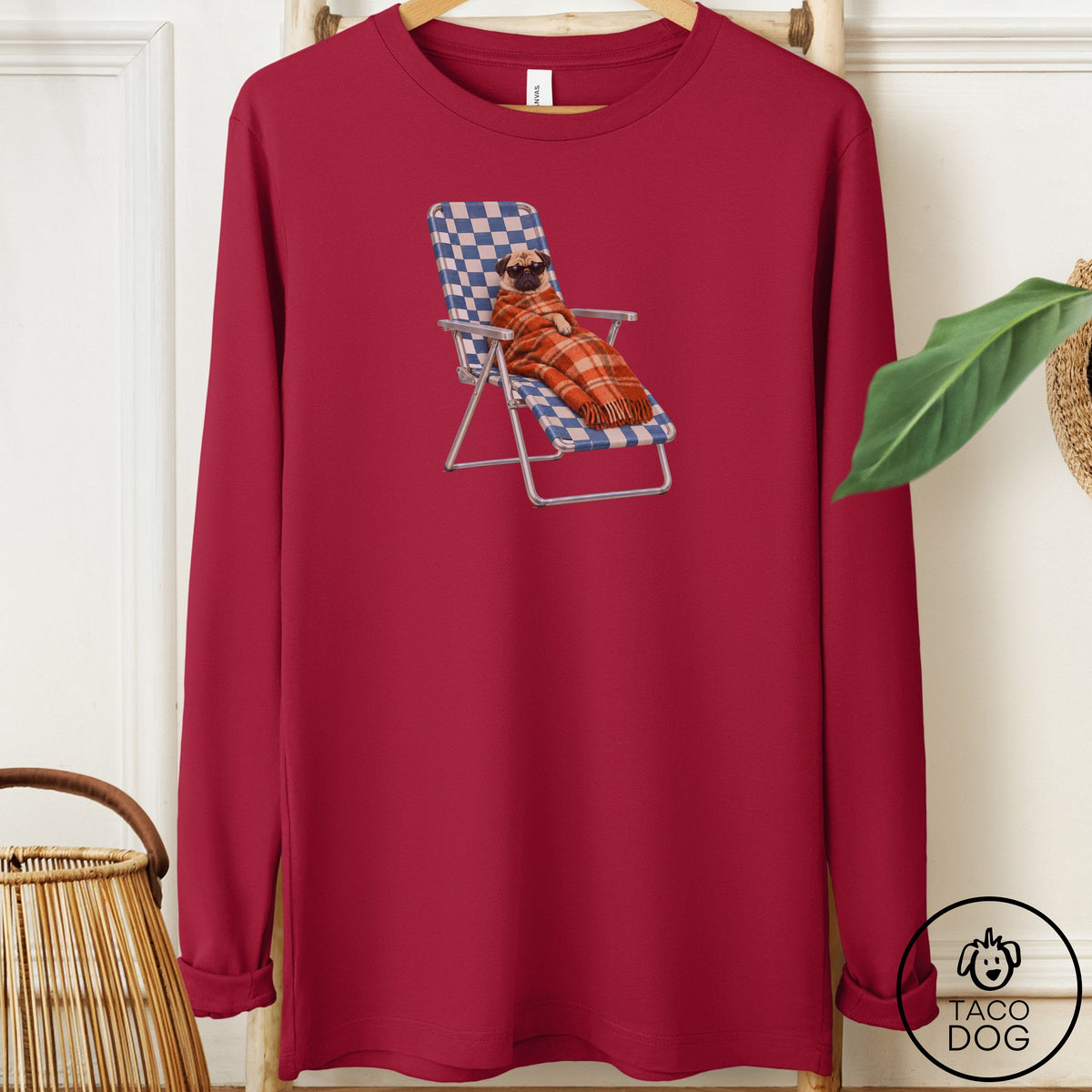 Pug Layering Long Sleeve Tee Cardinal Taco-Dog