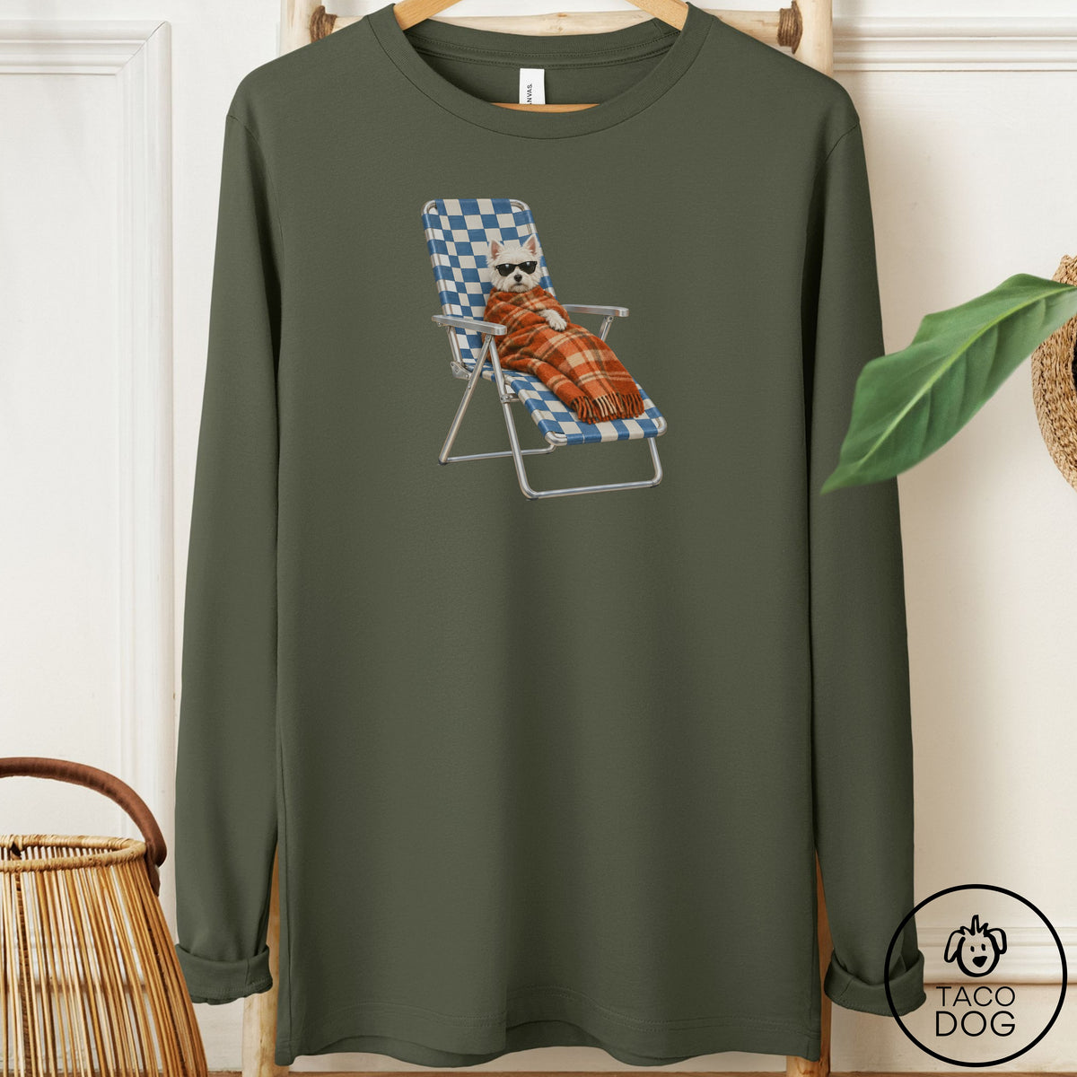Westie Layering Long Sleeve Tee Military Green Taco-Dog
