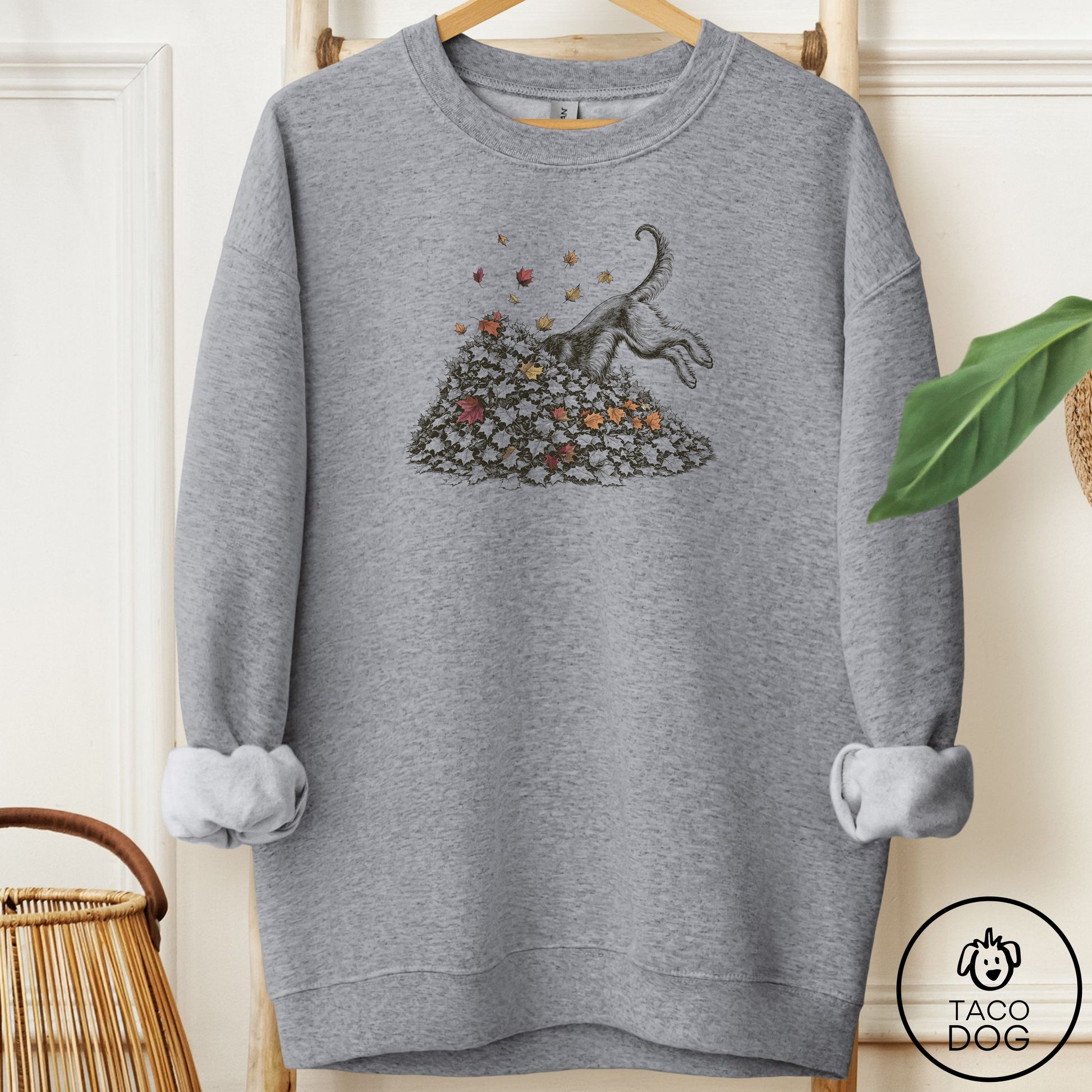 Afghan Hound Leaf Jump Sweatshirt Graphite Heather Taco-Dog