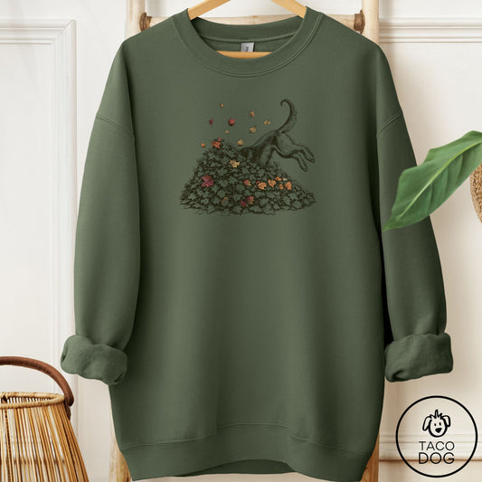 Afghan Hound Leaf Jump Sweatshirt Military Green Taco-Dog