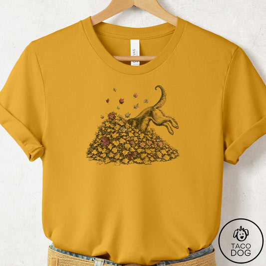 Afghan Hound Leaf Jump T-Shirt Mustard Taco-Dog