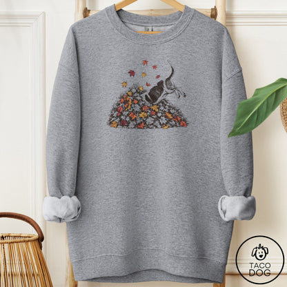 Basset Hound Leaf Jump Sweatshirt Graphite Heather Taco-Dog