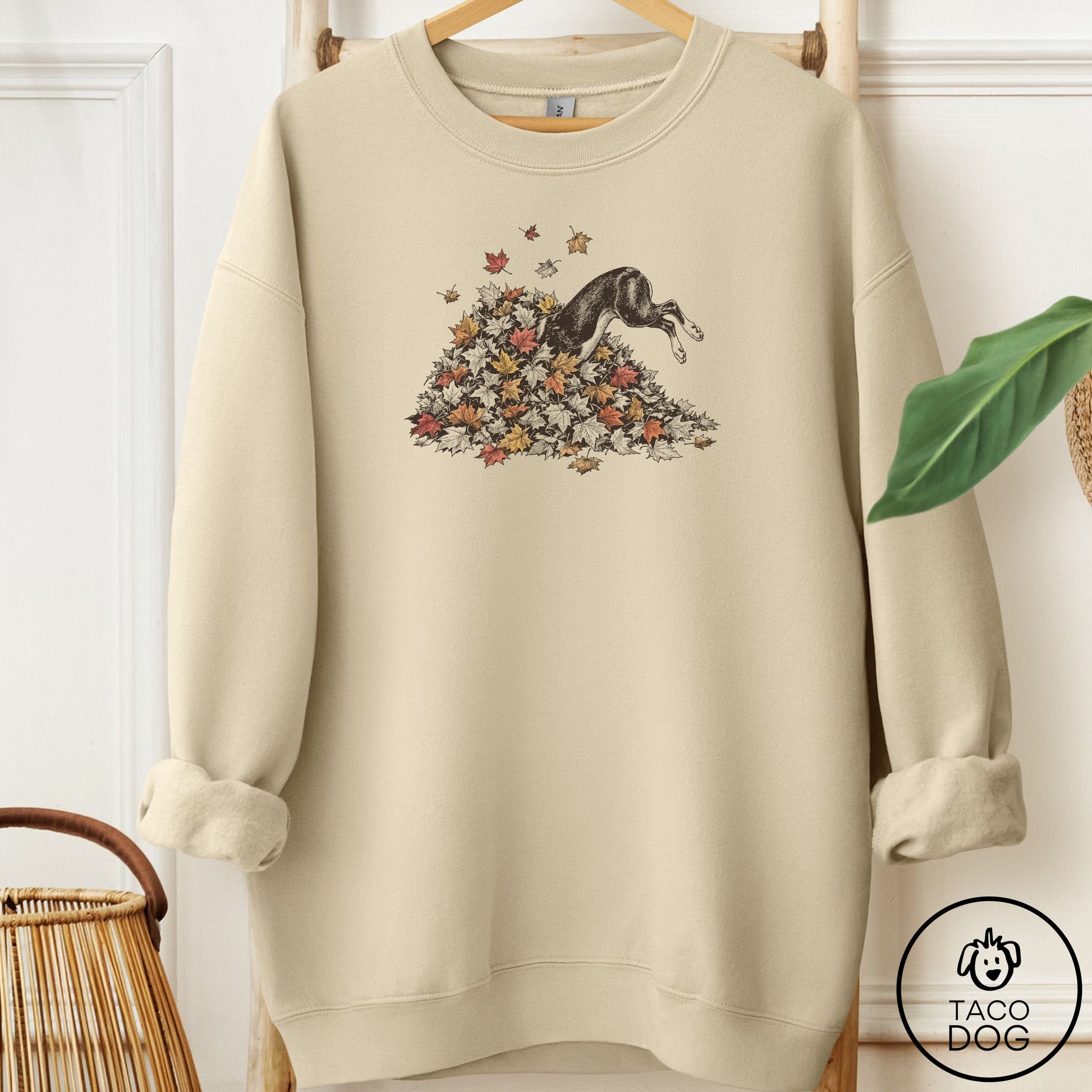 Boston Terrier Leaf Jump Sweatshirt Sand Taco-Dog