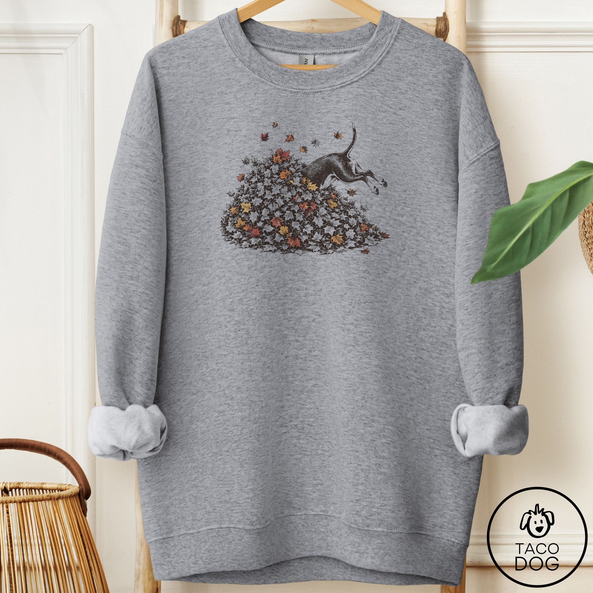 Bull Terrier Leaf Jump Sweatshirt Graphite Heather Taco-Dog