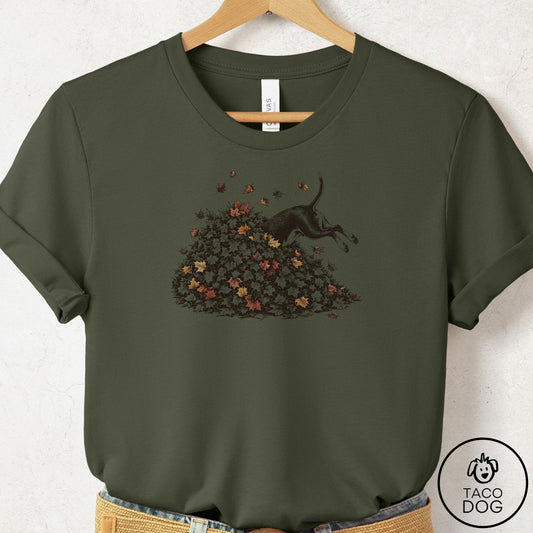 Bull Terrier Leaf Jump T-Shirt Military Green Taco-Dog