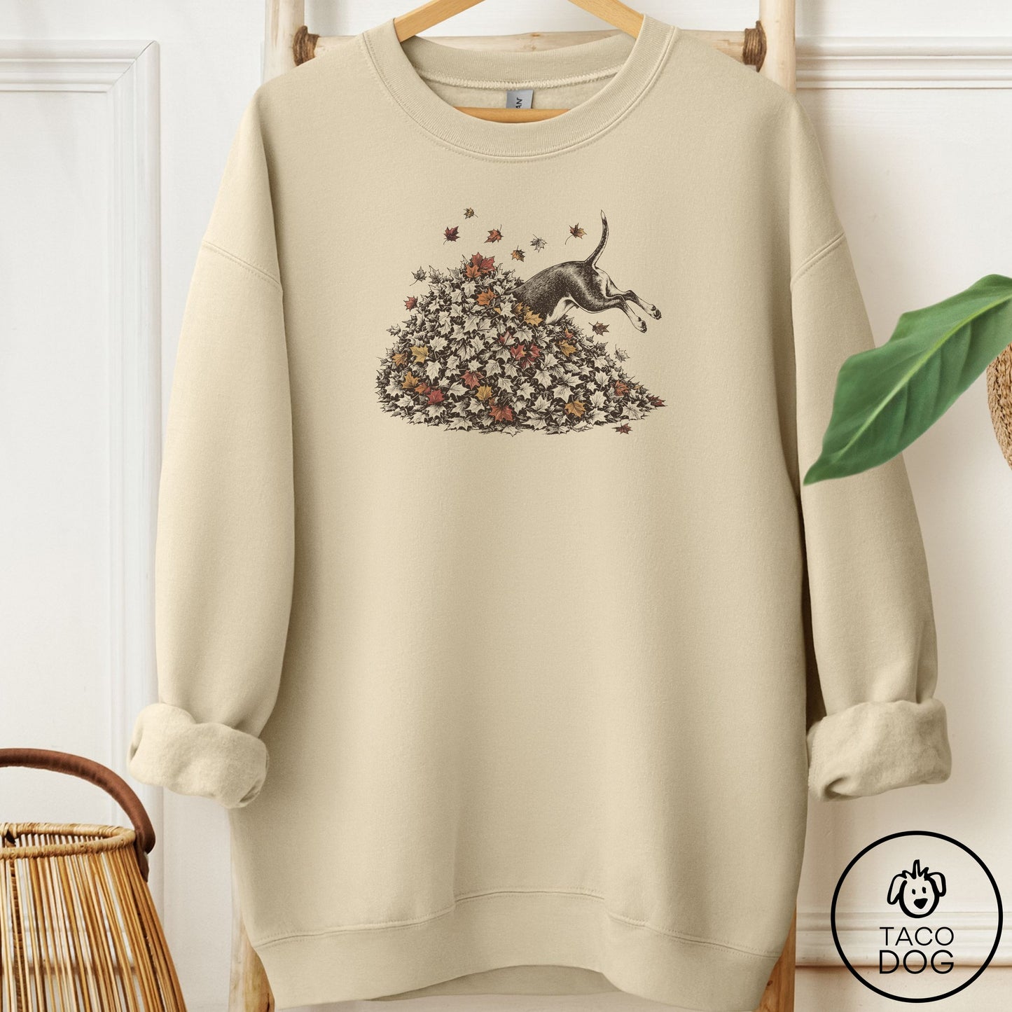 Bull Terrier Leaf Jump Sweatshirt Sand Taco-Dog