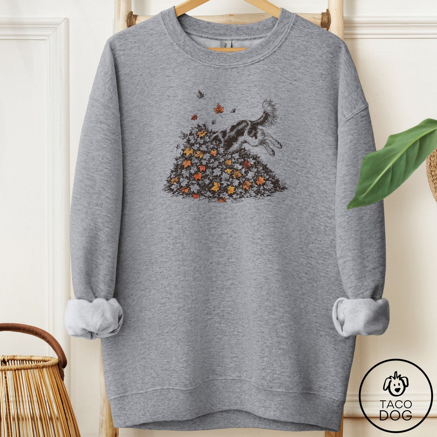 Cavalier King Charles Spaniel Leaf Jump Sweatshirt Graphite Heather Taco-Dog