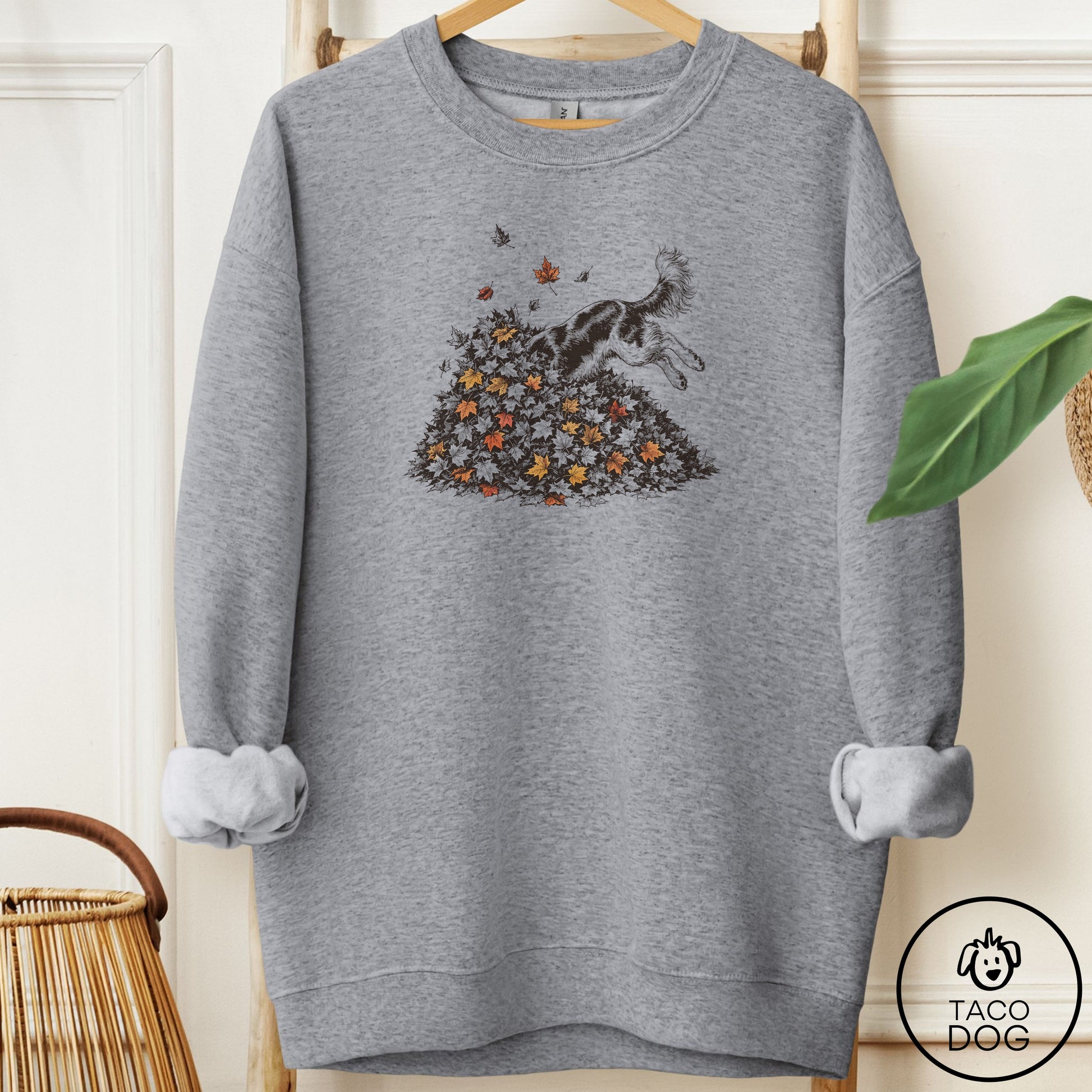 Cavalier King Charles Spaniel Leaf Jump Sweatshirt Graphite Heather Taco-Dog