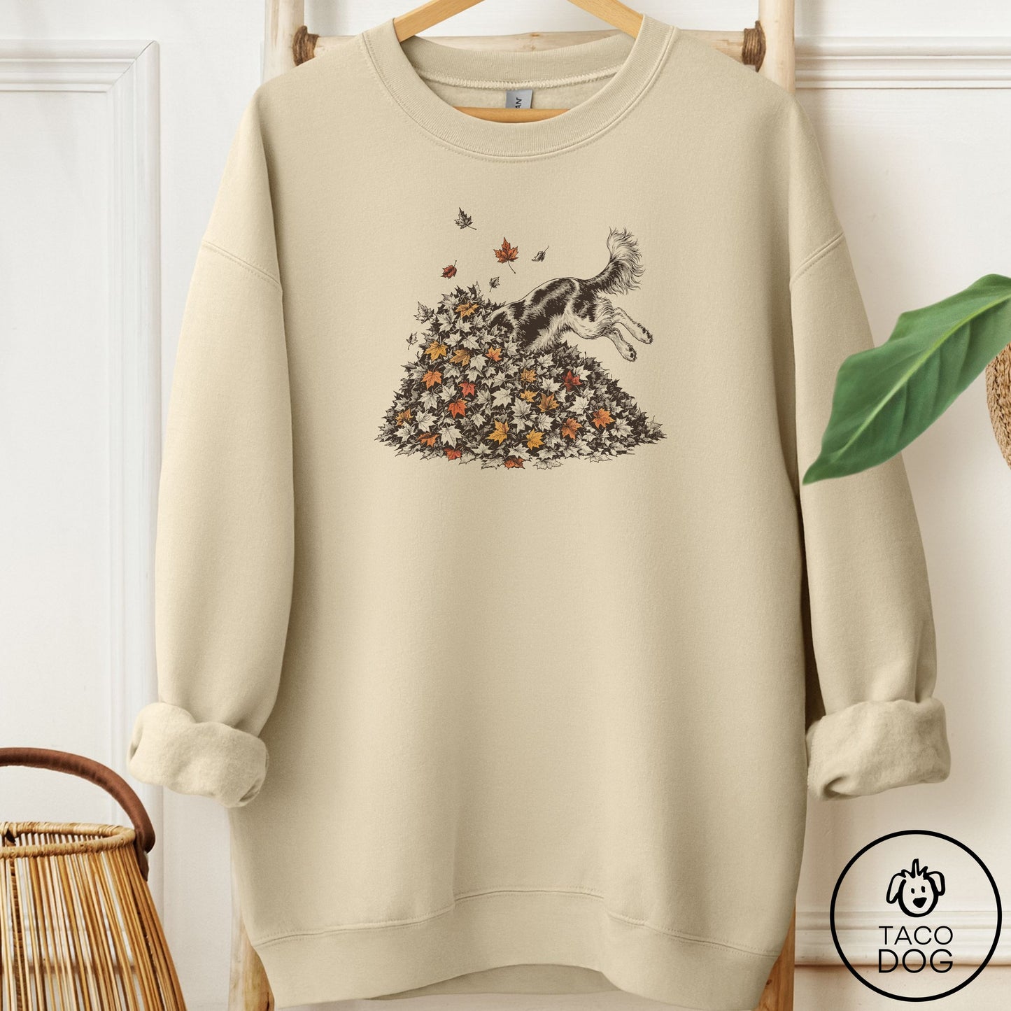 Cavalier King Charles Spaniel Leaf Jump Sweatshirt Sand Taco-Dog