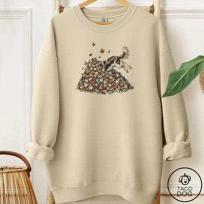 Cavalier King Charles Spaniel Leaf Jump Sweatshirt Sand Taco-Dog