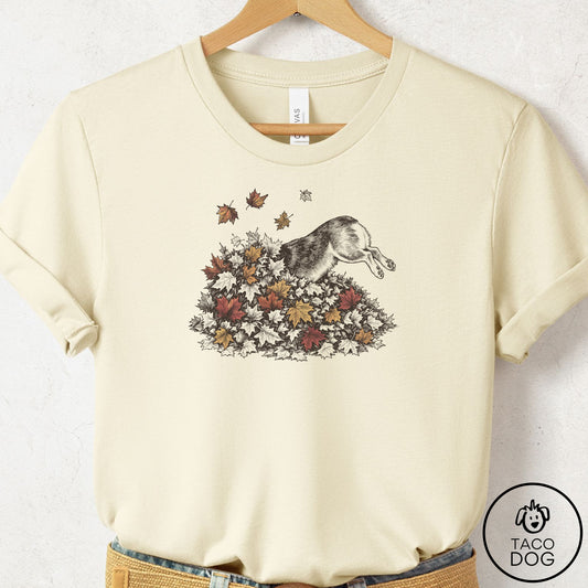 Corgi Leaf Jump T-Shirt Natural Taco-Dog