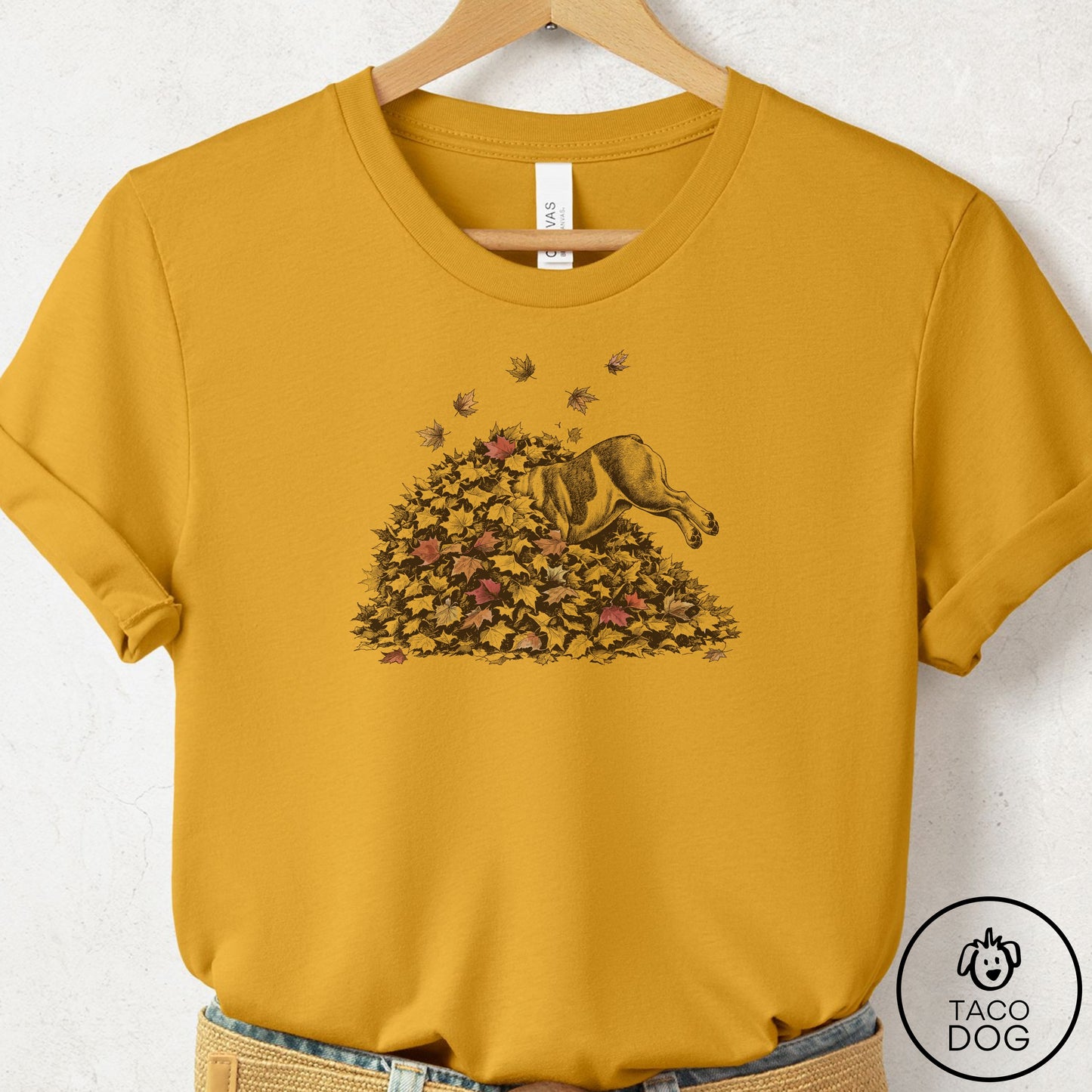 English Bulldog Leaf Jump T-Shirt