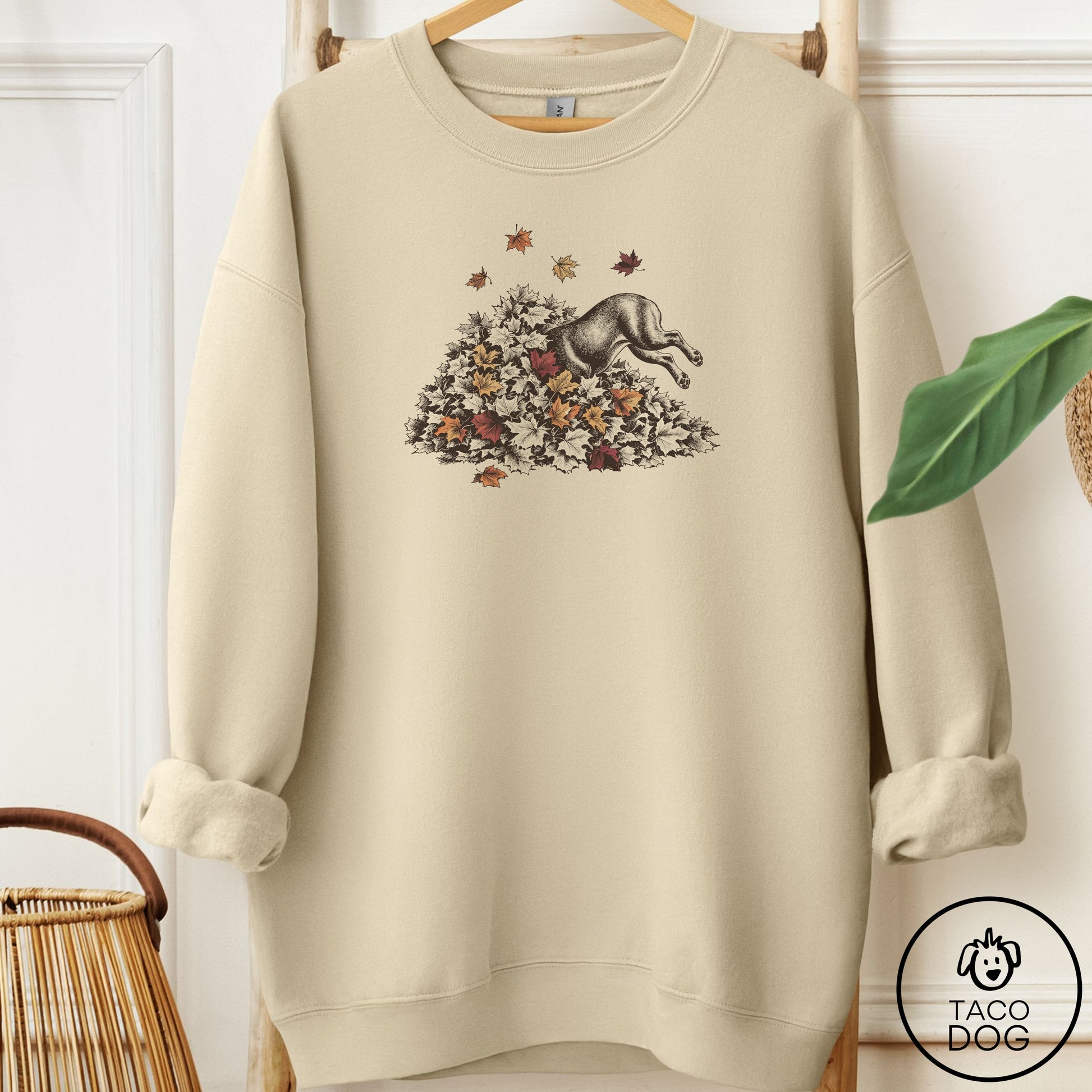 French Bulldog Frenchie Leaf Jump Sweatshirt Sand Taco-Dog