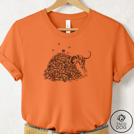 Great Dane Leaf Jump T-Shirt Burnt Orange Taco-Dog