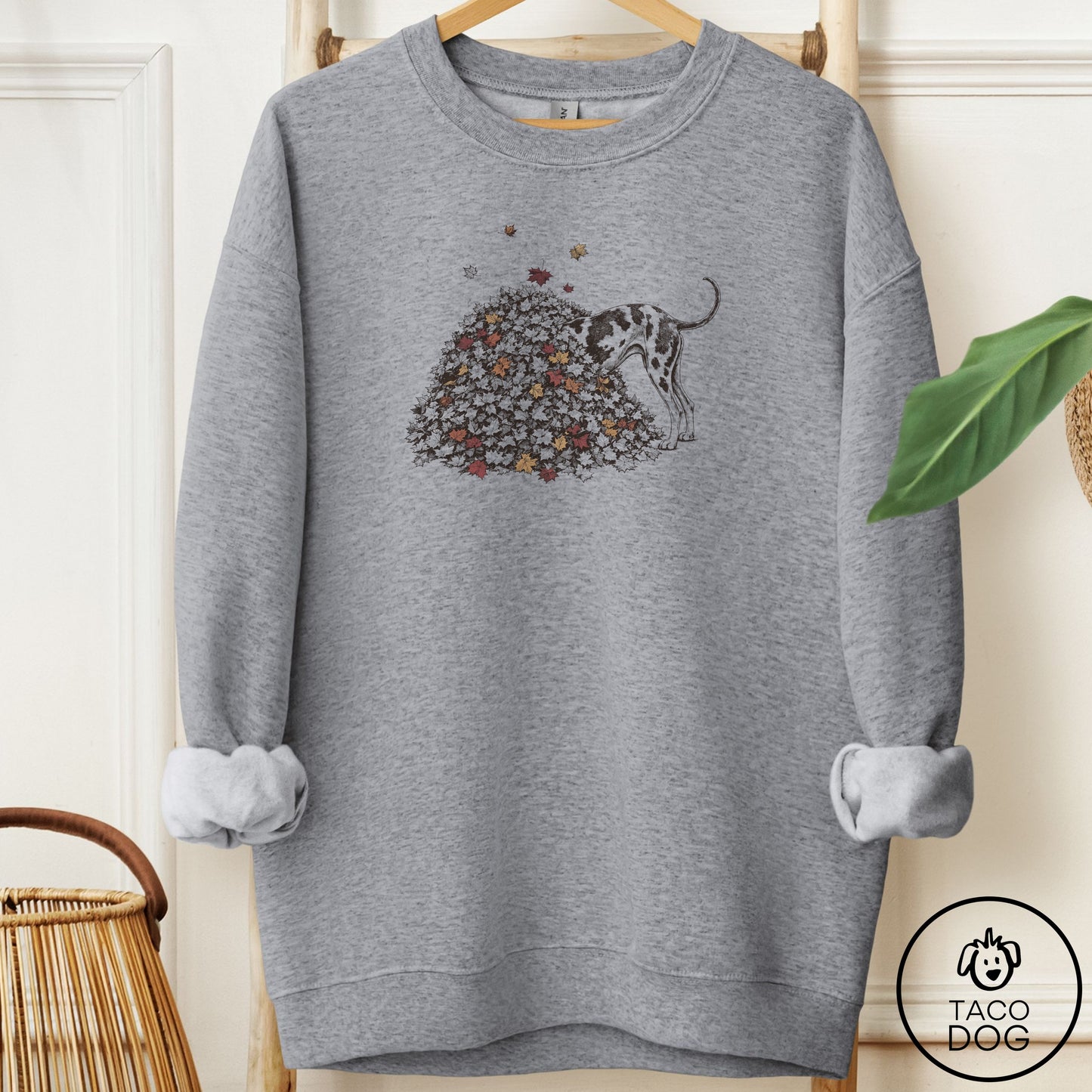Great Dane Leaf Jump Sweatshirt Graphite Heather Taco-Dog
