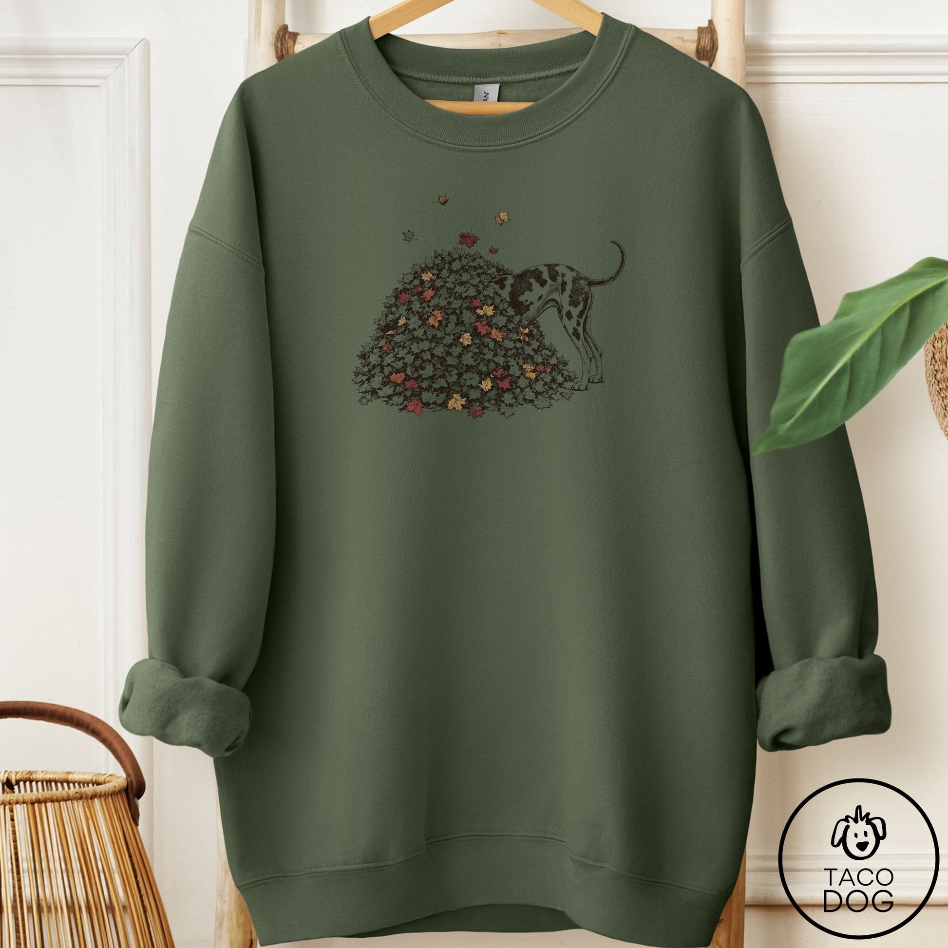 Great Dane Leaf Jump Sweatshirt Military Green Taco-Dog