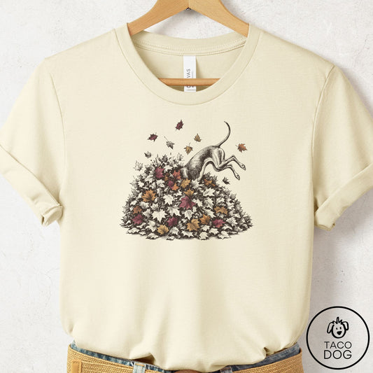 Italian Greyhound Whippet Leaf Jump T-Shirt Natural Taco-Dog