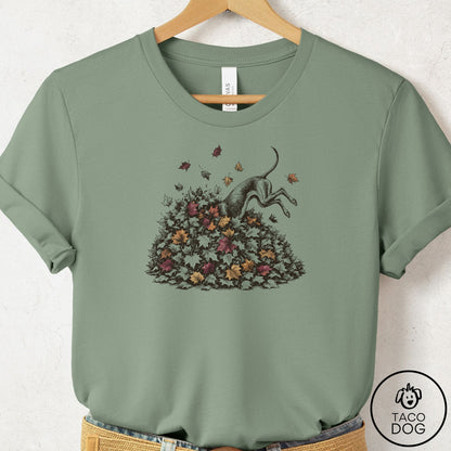 Italian Greyhound Whippet Leaf Jump T-Shirt
