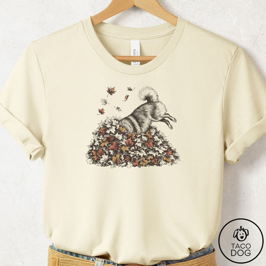 Pomeranian Leaf Jump T-Shirt Natural Taco-Dog