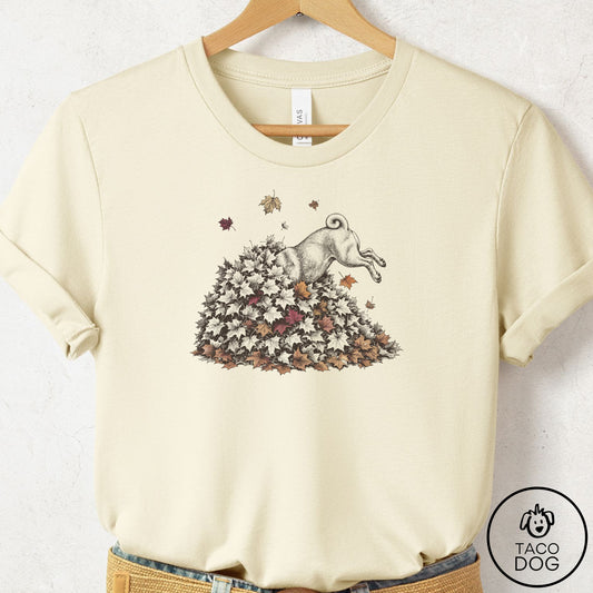 Pug Leaf Jump T-Shirt Natural Taco-Dog
