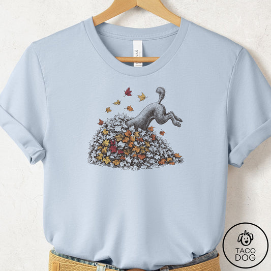 Poodle Leaf Jump T-Shirt Light Blue Taco-Dog