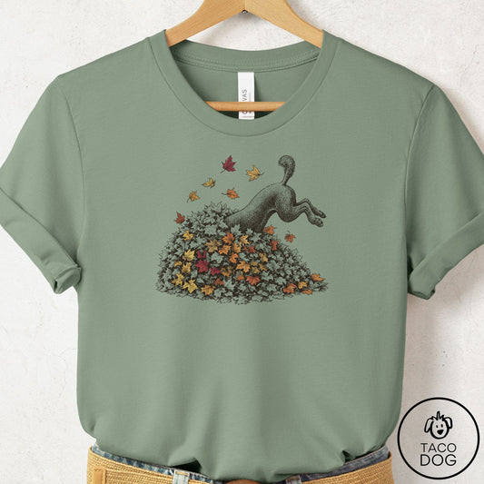 Poodle Leaf Jump T-Shirt Sage Taco-Dog