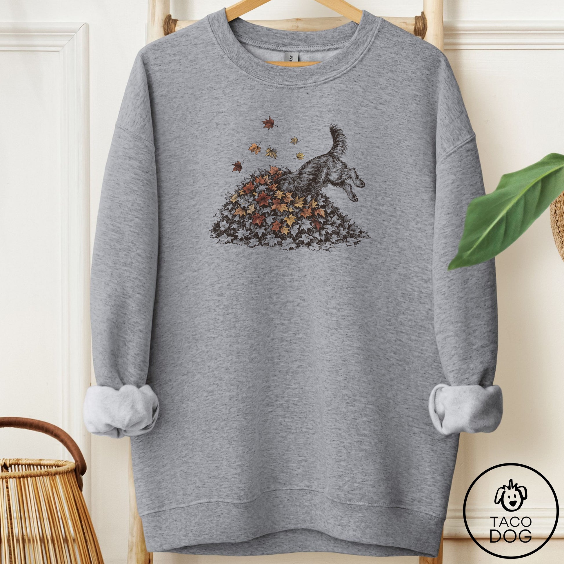 Yorkshire Terrier Yorkie Leaf Jump Sweatshirt Graphite Heather Taco-Dog