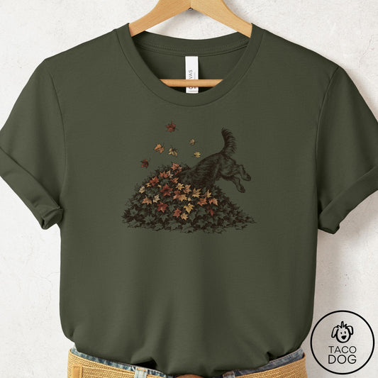 Yorkshire Terrier Yorkie Leaf Jump T-Shirt Military Green Taco-Dog