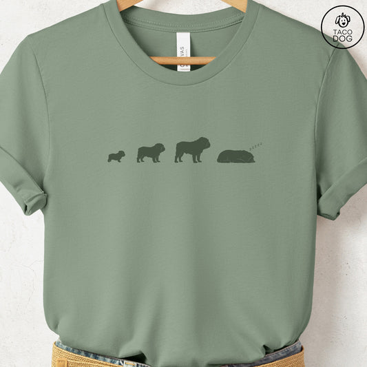 English Bulldog Lifecycle T-Shirt Sage Taco-Dog