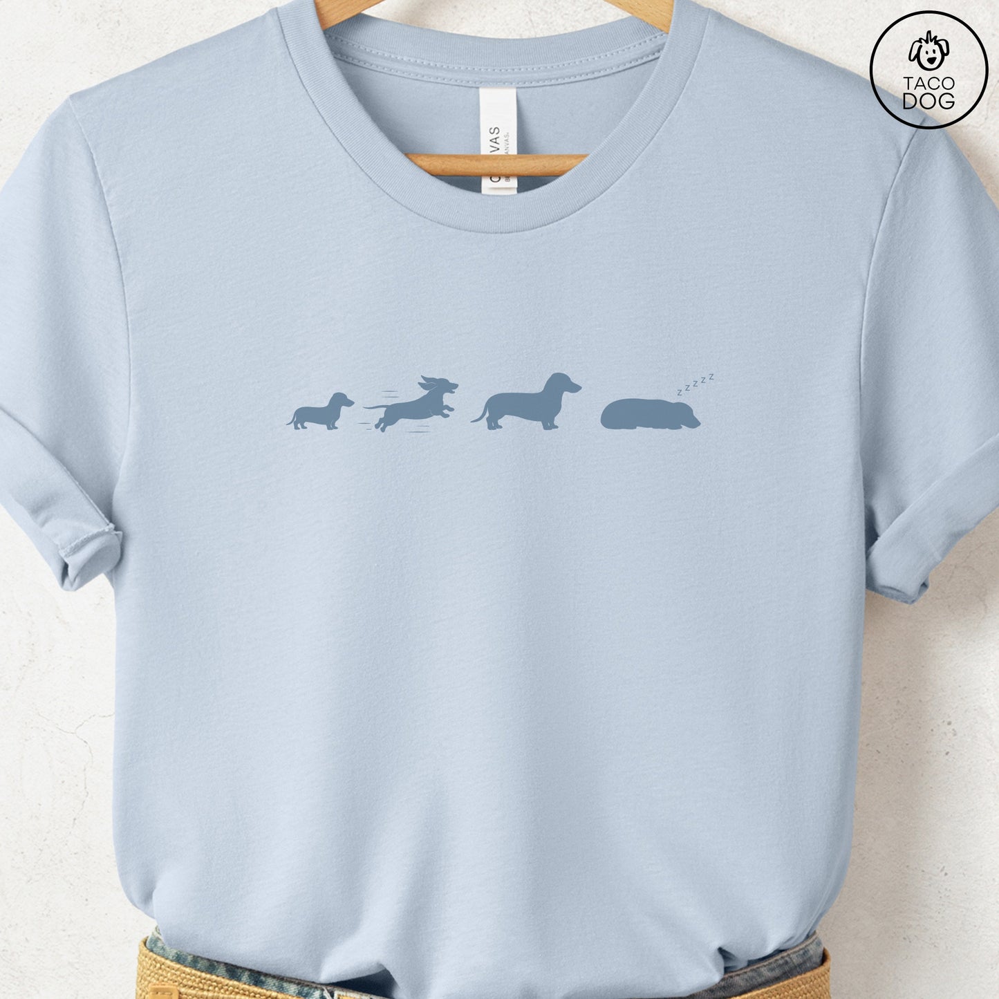 Dachshund Lifecycle T-Shirt Light Blue Taco-Dog
