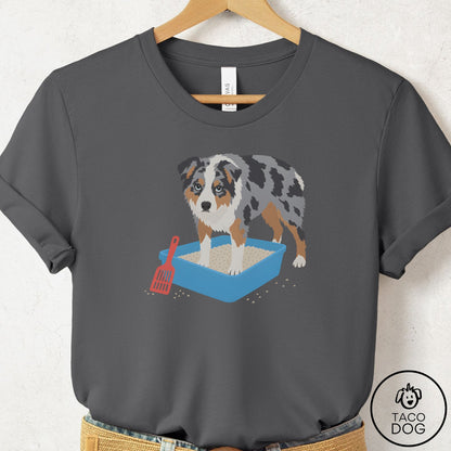 Australian Shepherd Litter Box T-Shirt Asphalt Taco-Dog