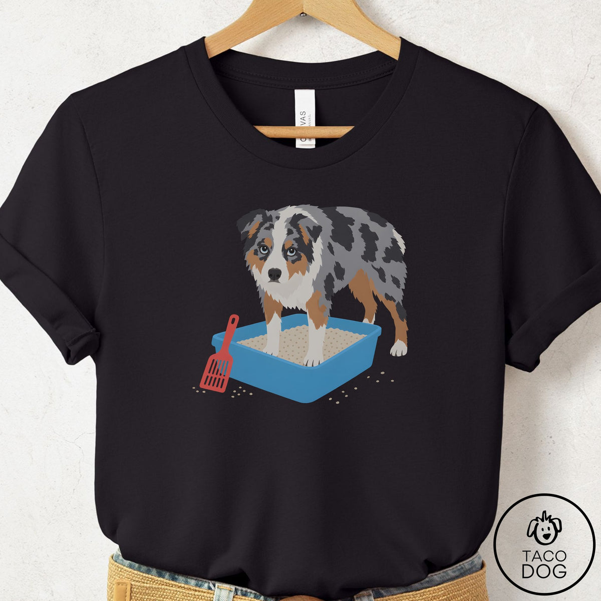 Australian Shepherd Litter Box T-Shirt Black Taco-Dog