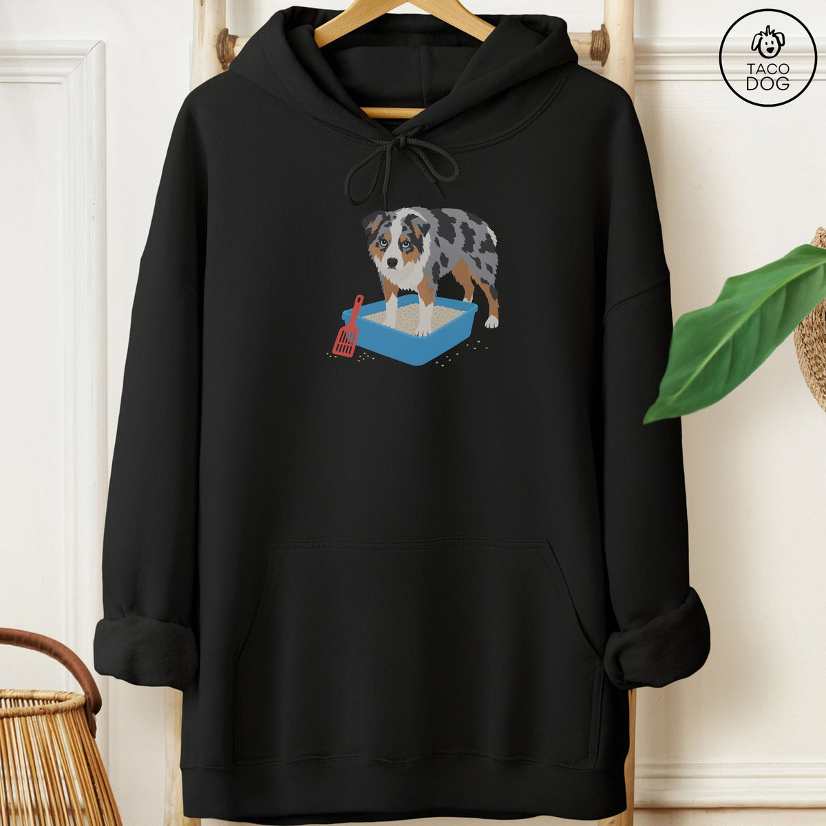 Australian Shepherd Litter Box Hoodie Black Taco-Dog
