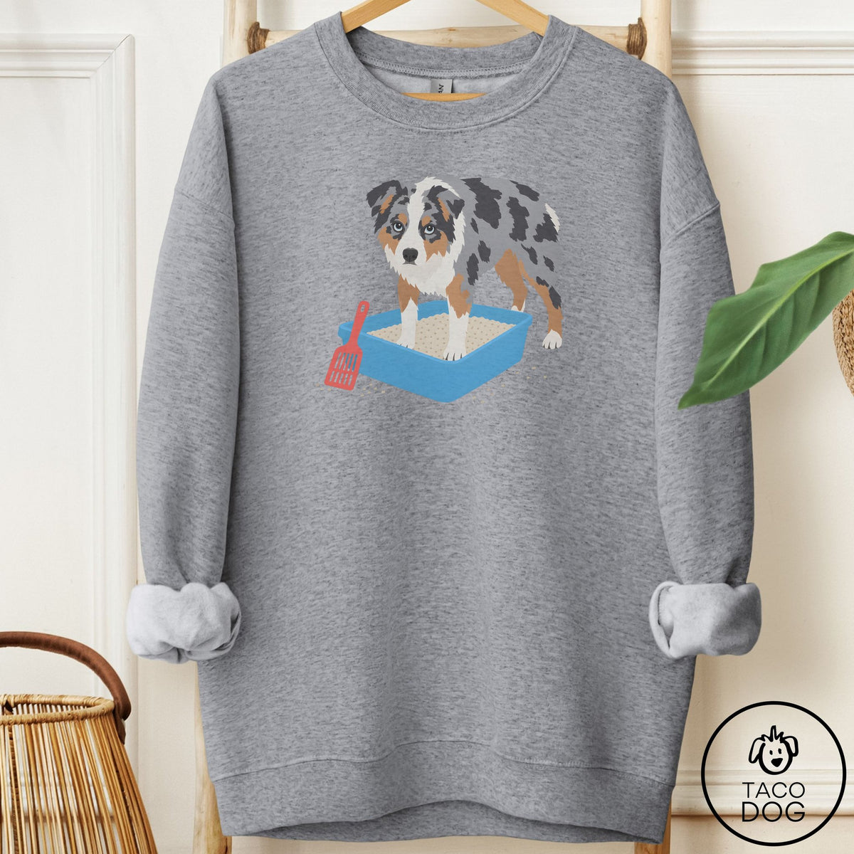 Australian Shepherd Litter Box Sweatshirt Graphite Heather Taco-Dog