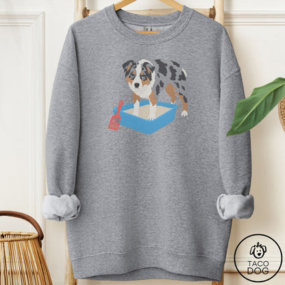 Australian Shepherd Litter Box Sweatshirt Graphite Heather Taco-Dog