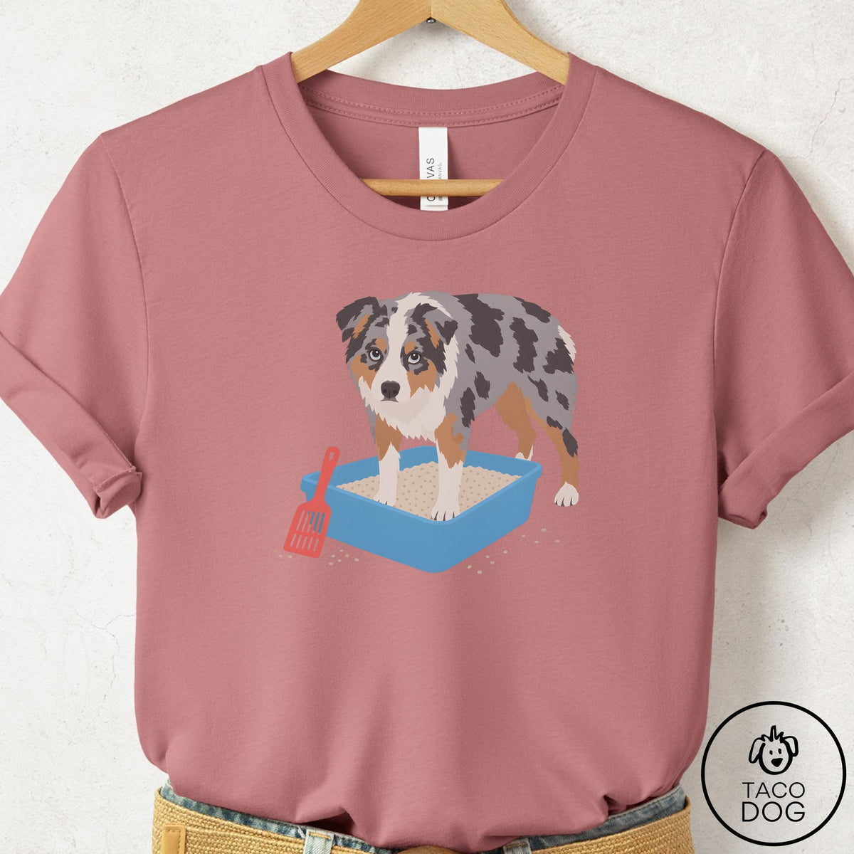 Australian Shepherd Litter Box T-Shirt Mauve Taco-Dog