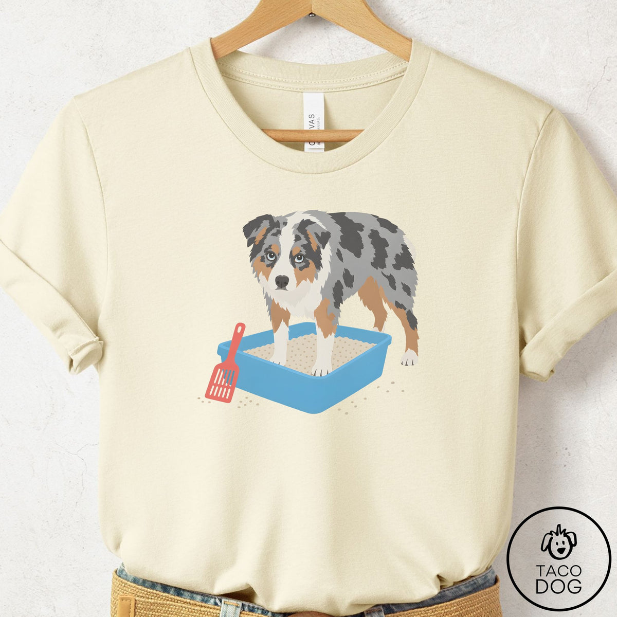 Australian Shepherd Litter Box T-Shirt Natural Taco-Dog