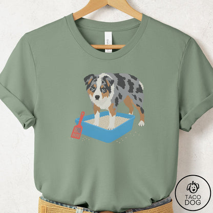 Australian Shepherd Litter Box T-Shirt Sage Taco-Dog
