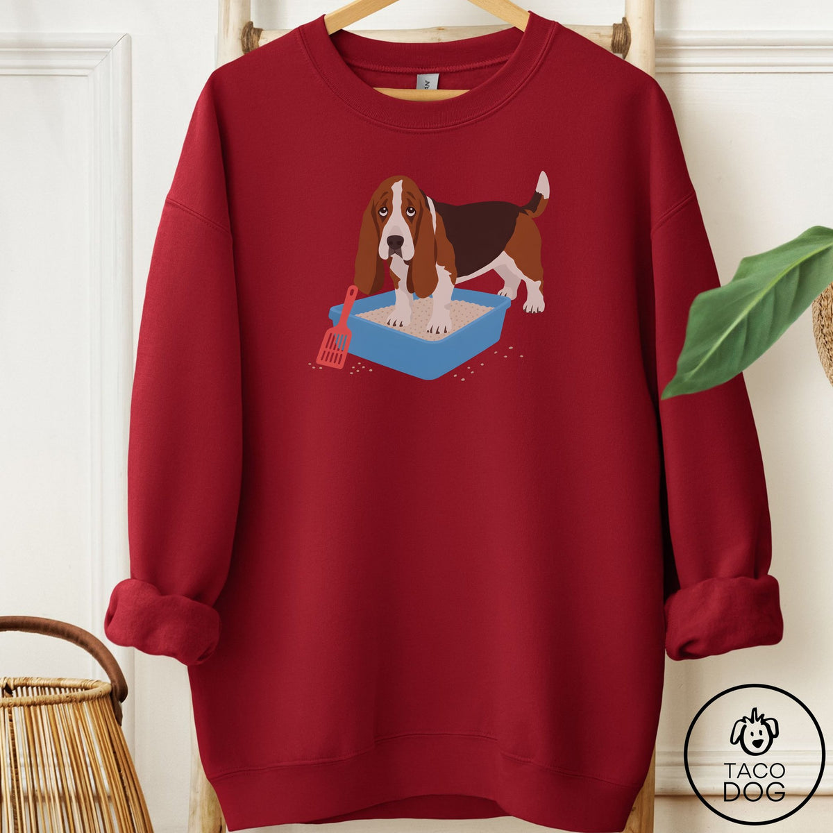Basset Hound Litter Box Sweatshirt Garnet Taco-Dog