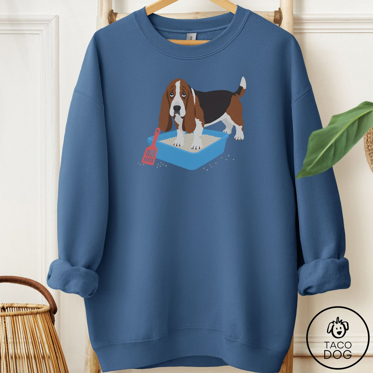 Basset Hound Litter Box Sweatshirt Indigo Blue Taco-Dog