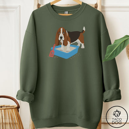 Basset Hound Litter Box Sweatshirt Military Green Taco-Dog