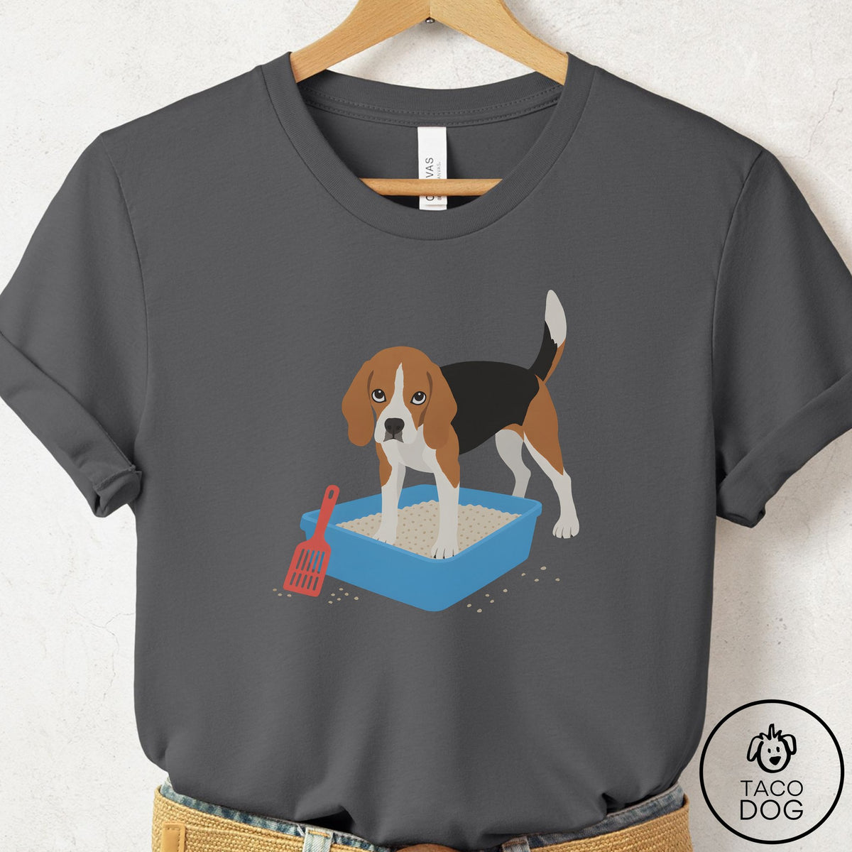 Beagle Litter Box T-Shirt Asphalt Taco-Dog