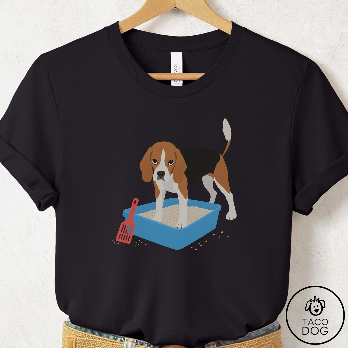 Beagle Litter Box T-Shirt Black Taco-Dog