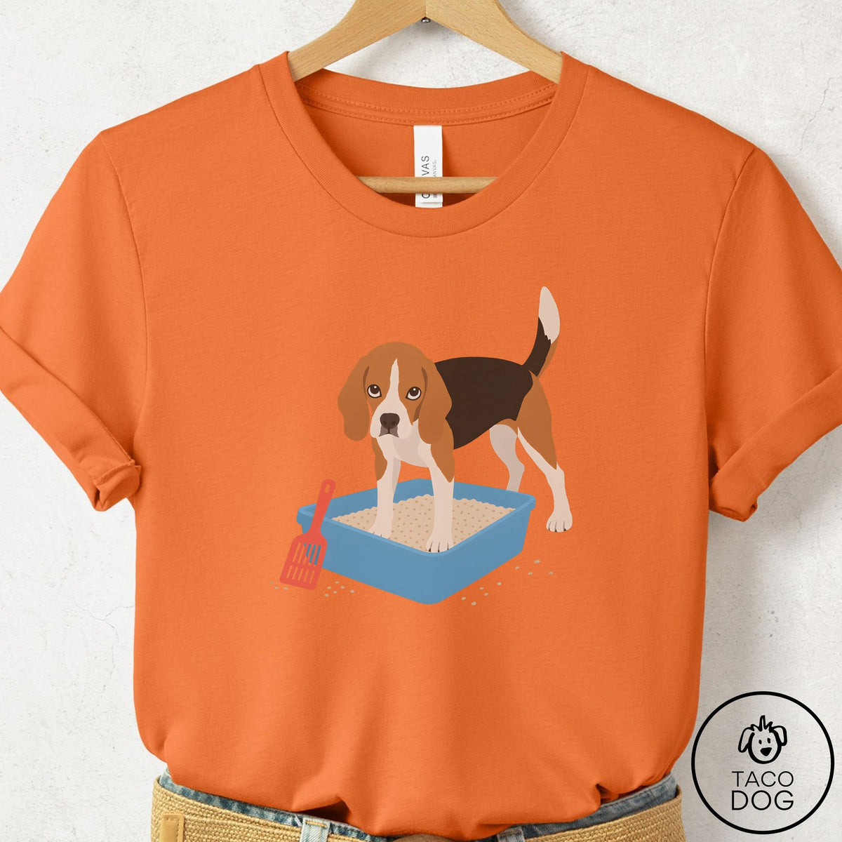 Beagle Litter Box T-Shirt Burnt Orange Taco-Dog