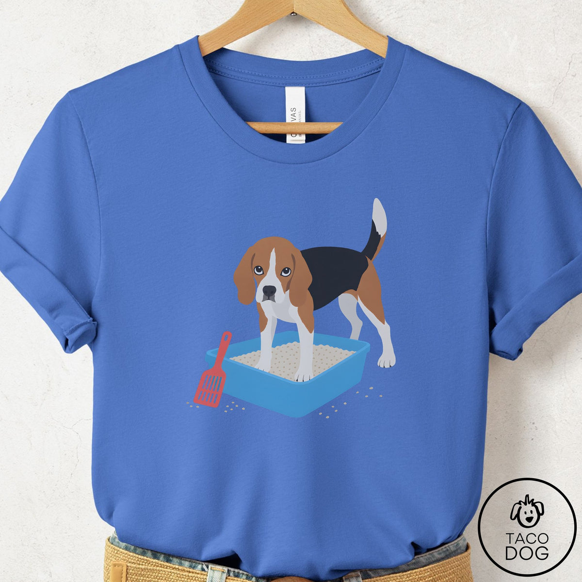 Beagle Litter Box T-Shirt Columbia Blue Taco-Dog