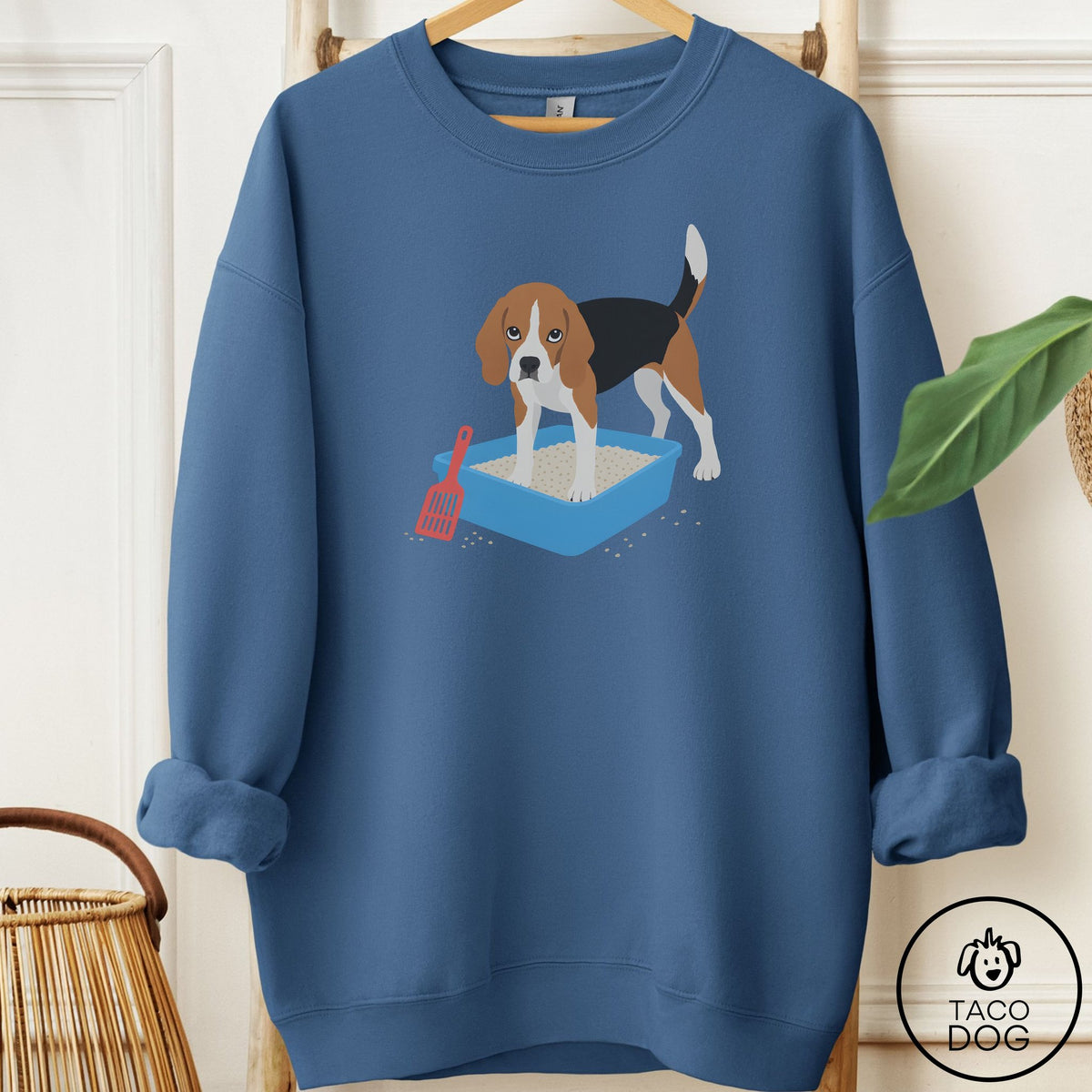 Beagle Litter Box Sweatshirt Indigo Blue Taco-Dog